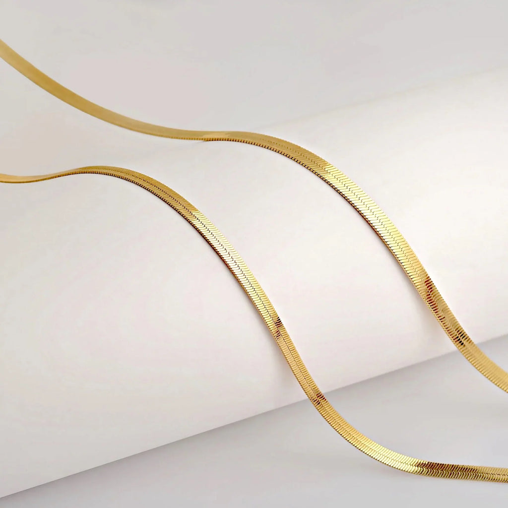 SORI STYLE Herringbone Snake Chain Necklace - Flat Statement Choker Jewelry — back view