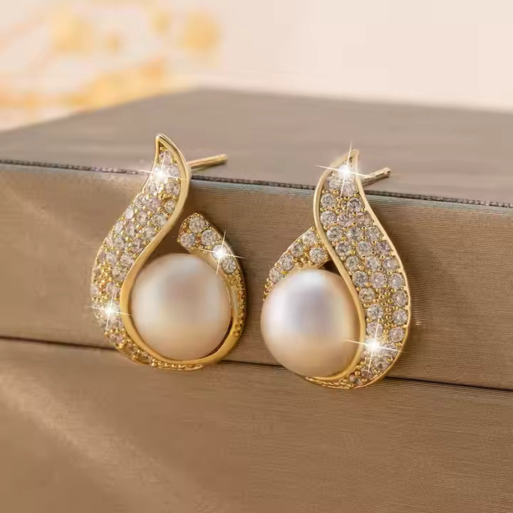 SORI STYLE Elegant Teardrop Stud Pearl Earrings — main product shot