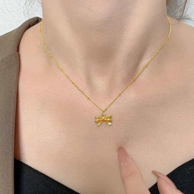SORI STYLE Dainty Bow Pendant Necklace - Sori Style — lifestyle context