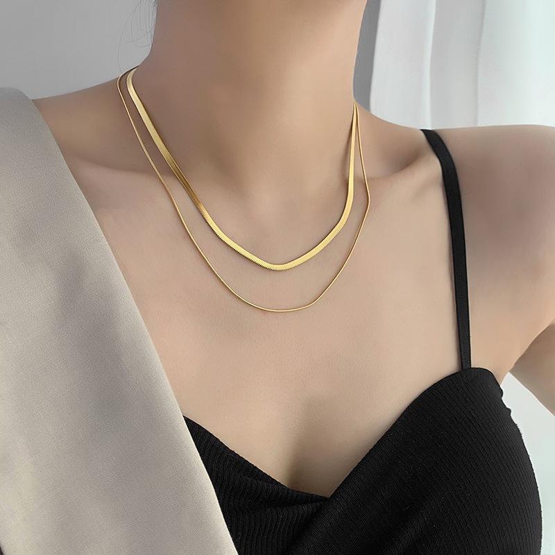 SORI STYLE Double Layer Snake Chain Necklace — detail close-up