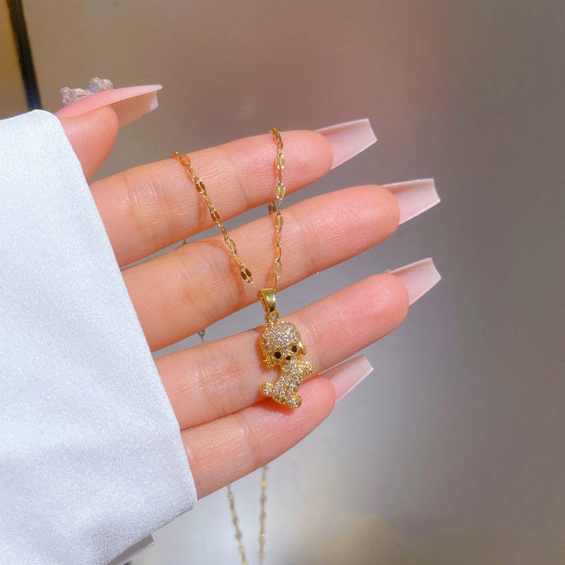 SORI STYLE Diamond Puppy Pendant Necklace — back view