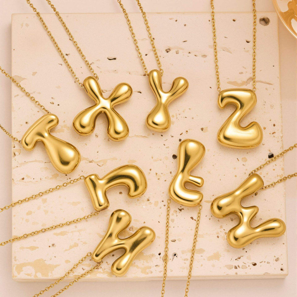 SORI STYLE Initial Bubble Letter Necklace — side view