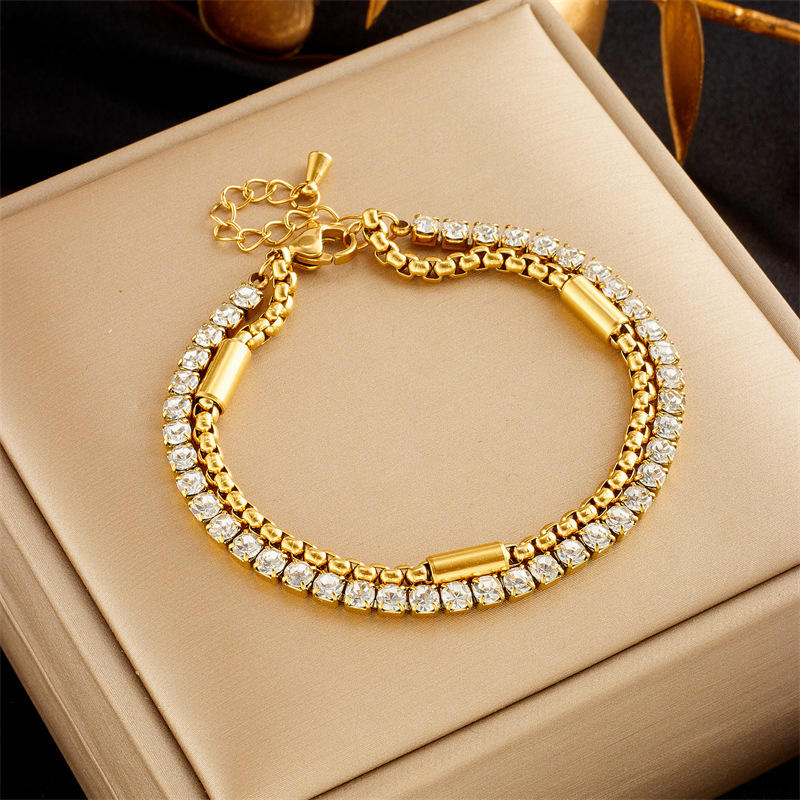 SORI STYLE Elegant Double-Layer Diamond Bracelet — detail close-up