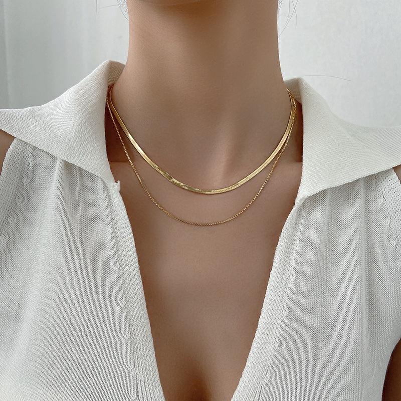 SORI STYLE Double Layer Snake Chain Necklace — lifestyle context