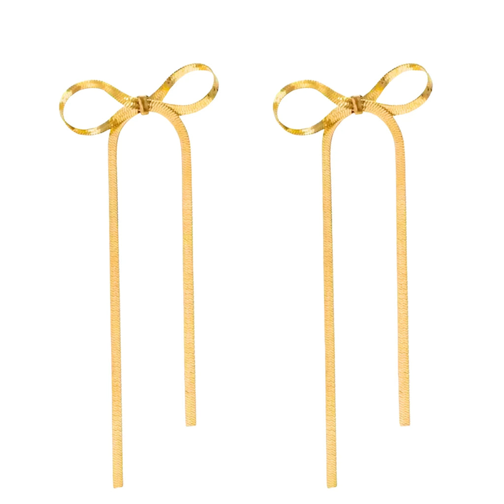 SORI STYLE Golden Bow Knot Drop & Dangle Earrings — main product shot