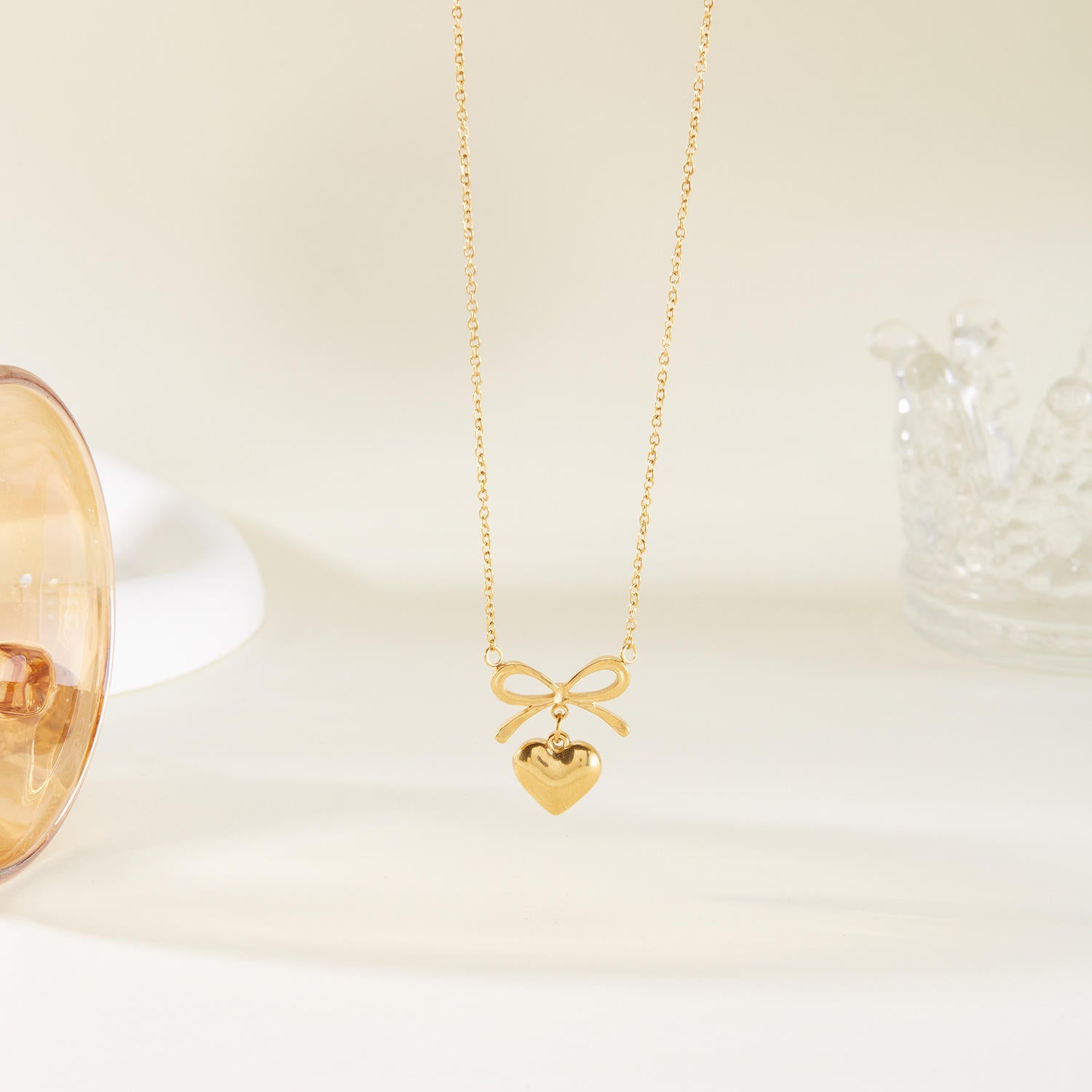 SORI STYLE Bow Heart Pendant Necklace -Dainty Cute Pendant Jewelry Gift — back view