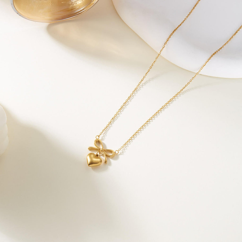 SORI STYLE Bow Heart Pendant Necklace -Dainty Cute Pendant Jewelry Gift — lifestyle context