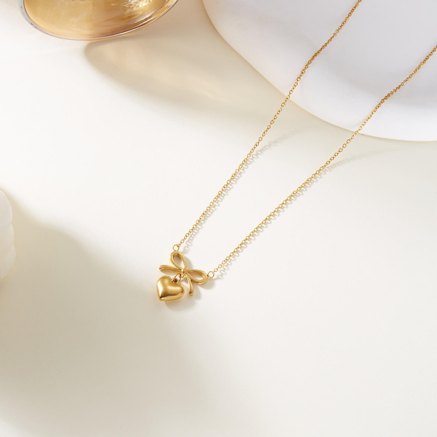 SORI STYLE Bow Heart Pendant Necklace -Dainty Cute Pendant Jewelry Gift — lifestyle context
