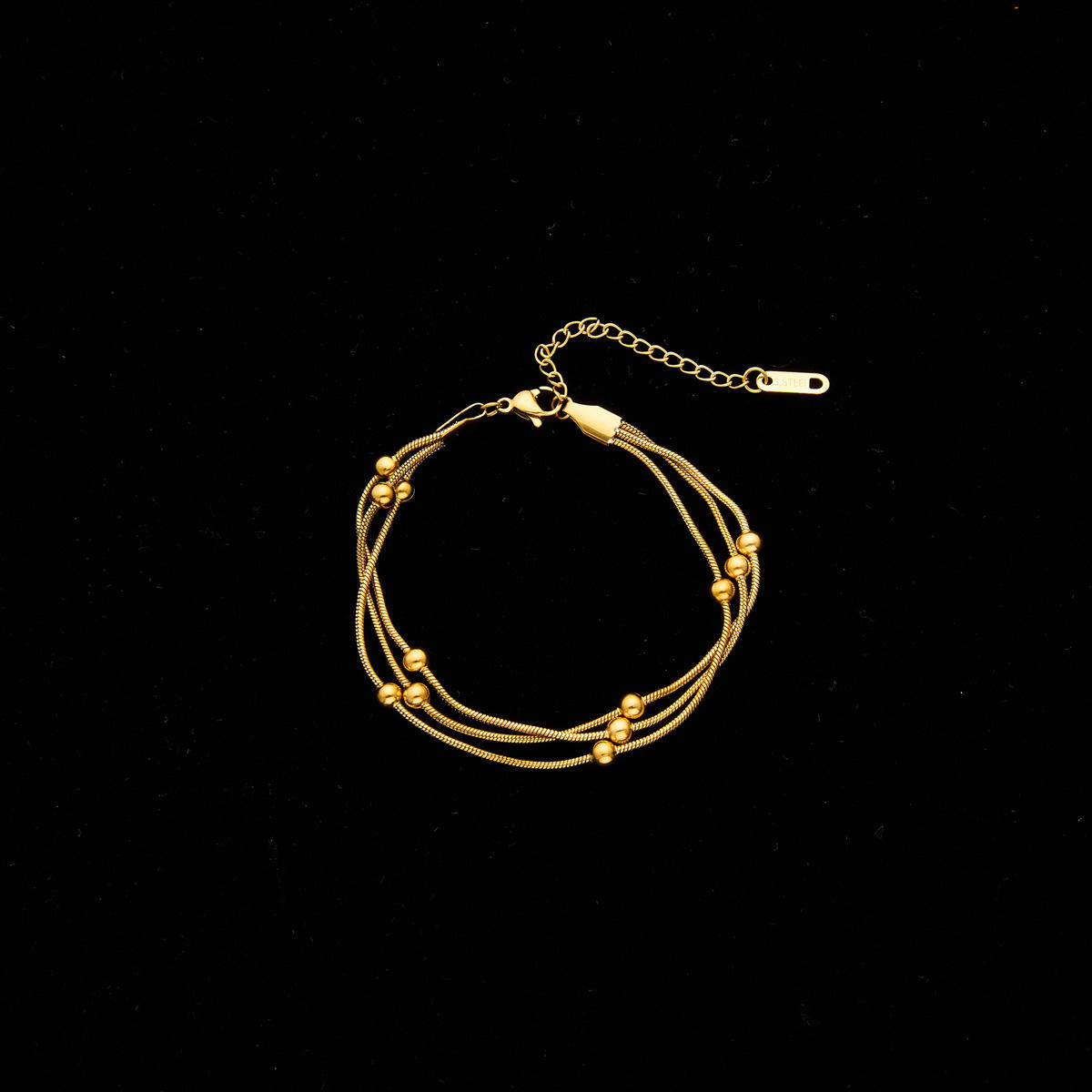 SORI STYLE Triple Layer Gold Chain Bracelet with Beads E-legant Women’s Jewelry — detail close-up