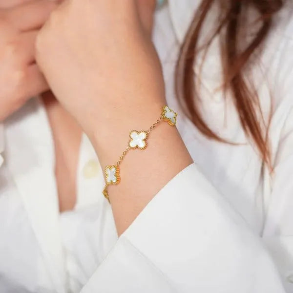 SORI STYLE White Four Leaf Clover Bracelet - Lucky Charm Jewelry — back view