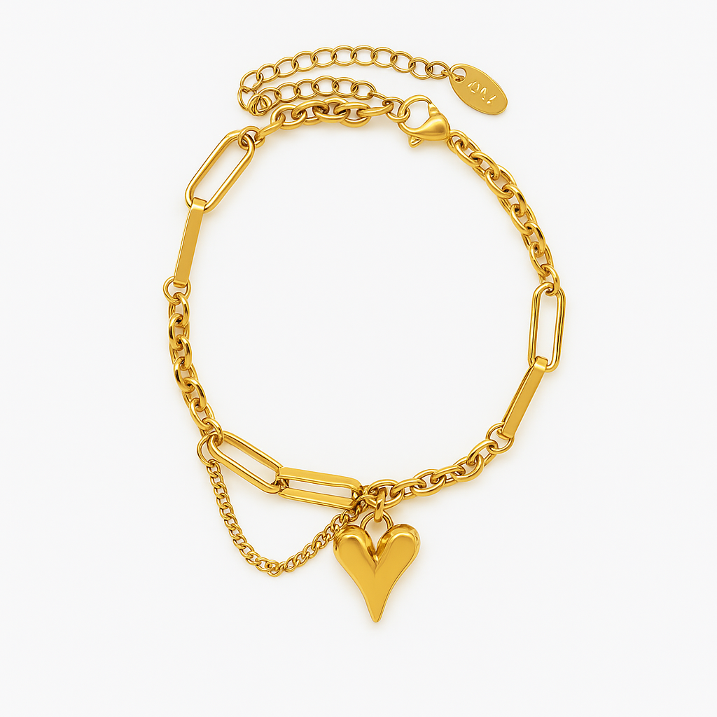 SORI STYLE Anti-Tarnish Gold Heart Charm Bracelet -Dainty & Durable Love Jewelry — main product shot