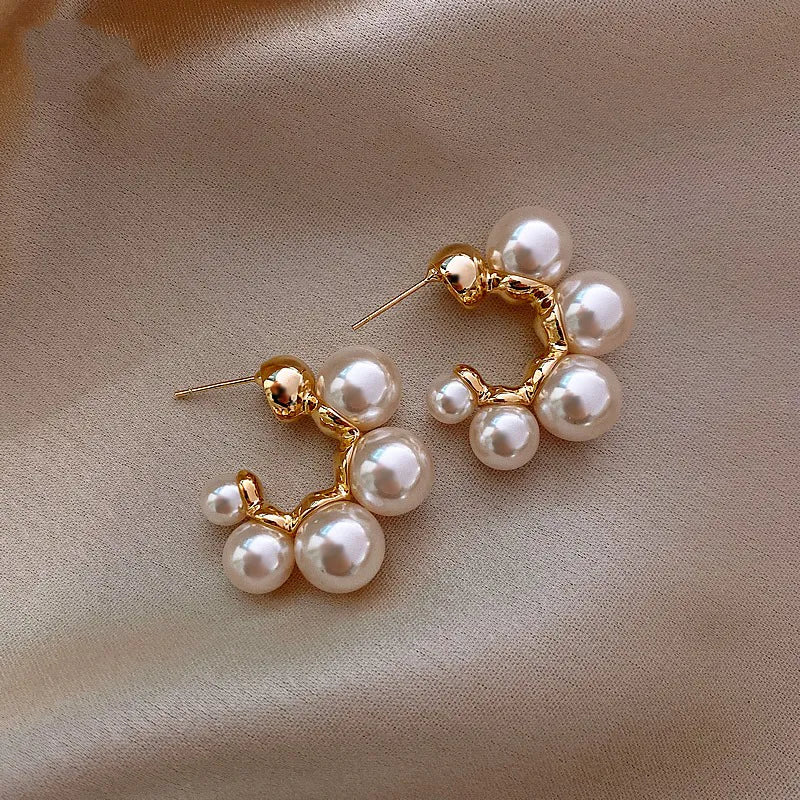 SORI STYLE Elegant Pearl Cluster Hoop Earring — side view