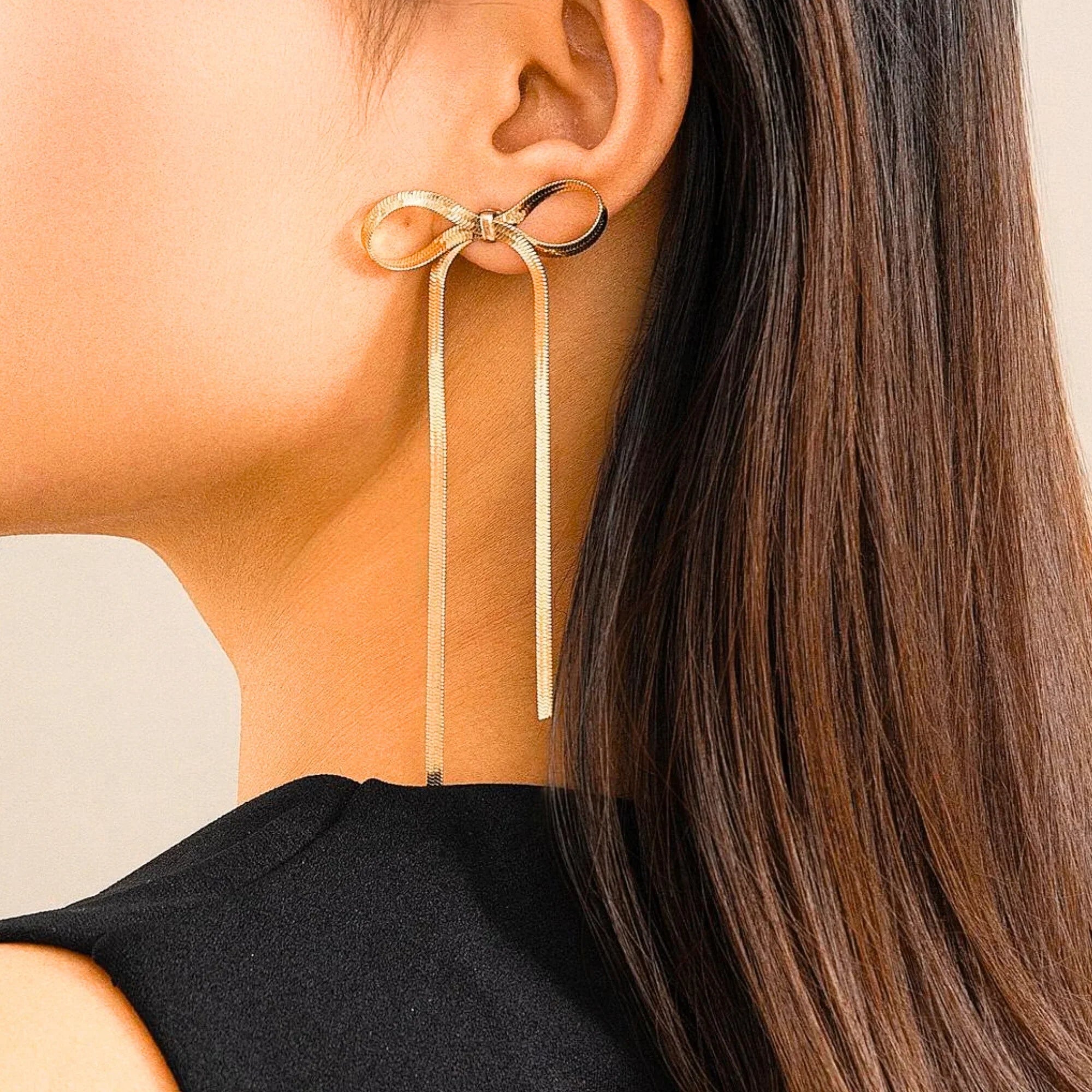 SORI STYLE Golden Bow Knot Drop & Dangle Earrings — side view