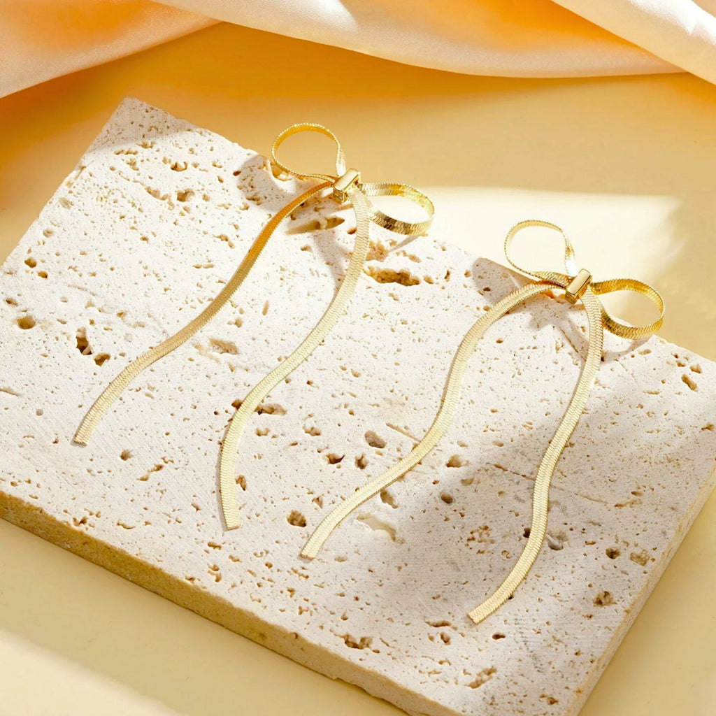 SORI STYLE Golden Bow Knot Drop & Dangle Earrings — back view