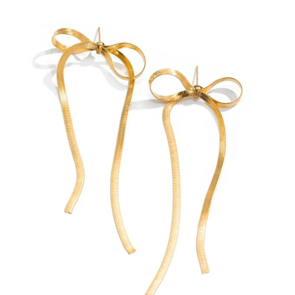 SORI STYLE Golden Bow Knot Drop & Dangle Earrings — lifestyle context