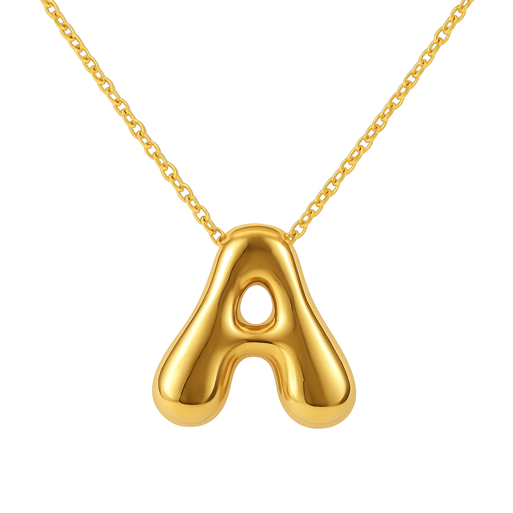 SORI STYLE Initial Bubble Letter Necklace — detail close-up
