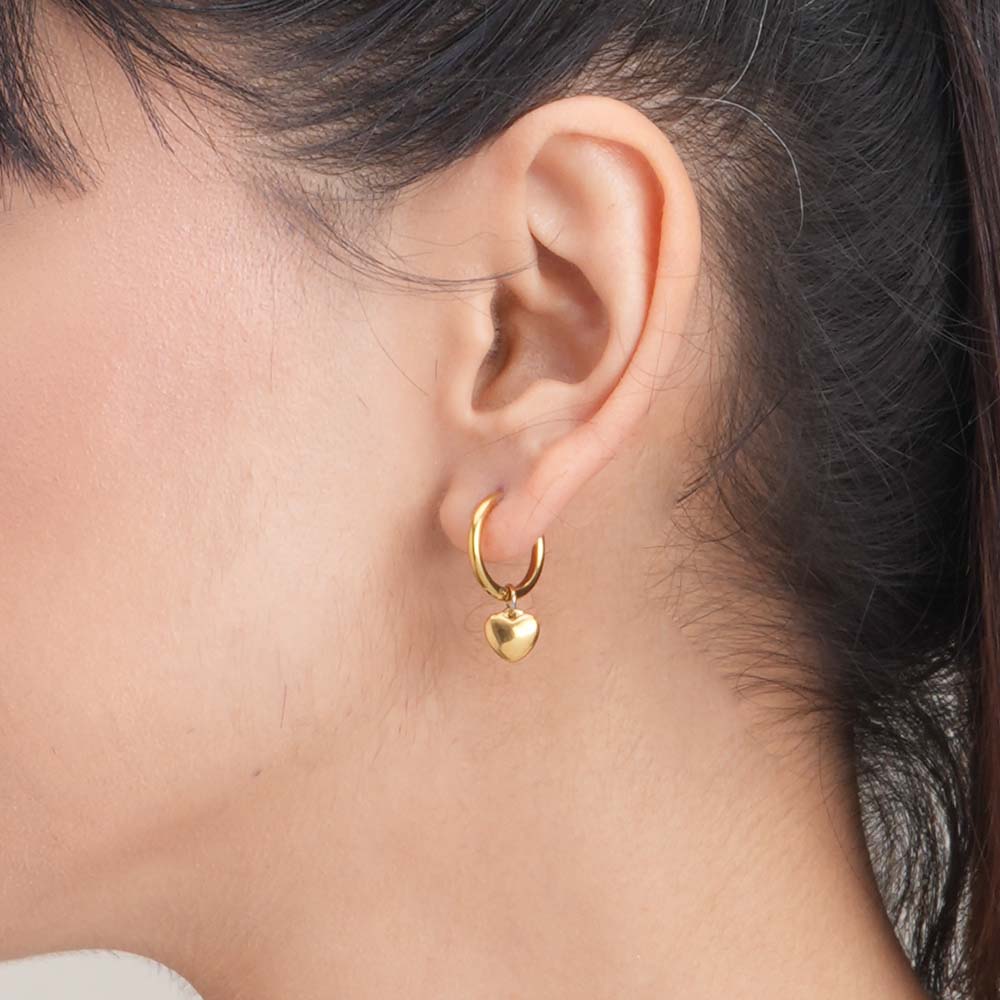 SORI STYLE Small Heart Hoop Earrings — side view