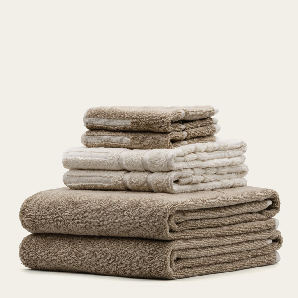 Italic Sorrel Towels — product on model