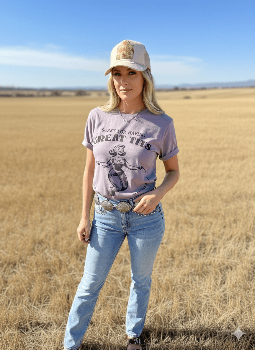 Wild Junkie Sorry For Having Great Tits Graphic Tee — Wild Junkie branding close-up