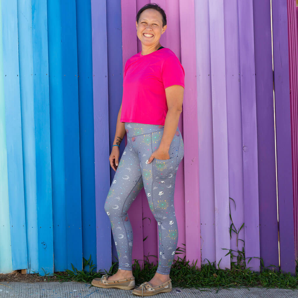 Princess Awesome & Boy Wonder Adult "Glitterverse" Space Leggings with Pockets — main product shot