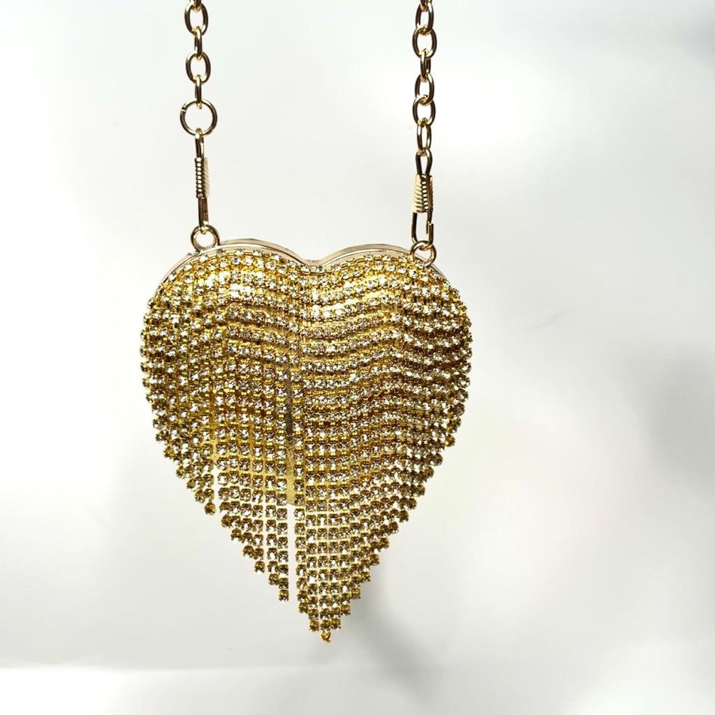 Mariam's Collection Sparkling Heart-Shaped Crossbody Bag Everyday Glam Diamond-Studded Mini Purse… — flat-lay composition