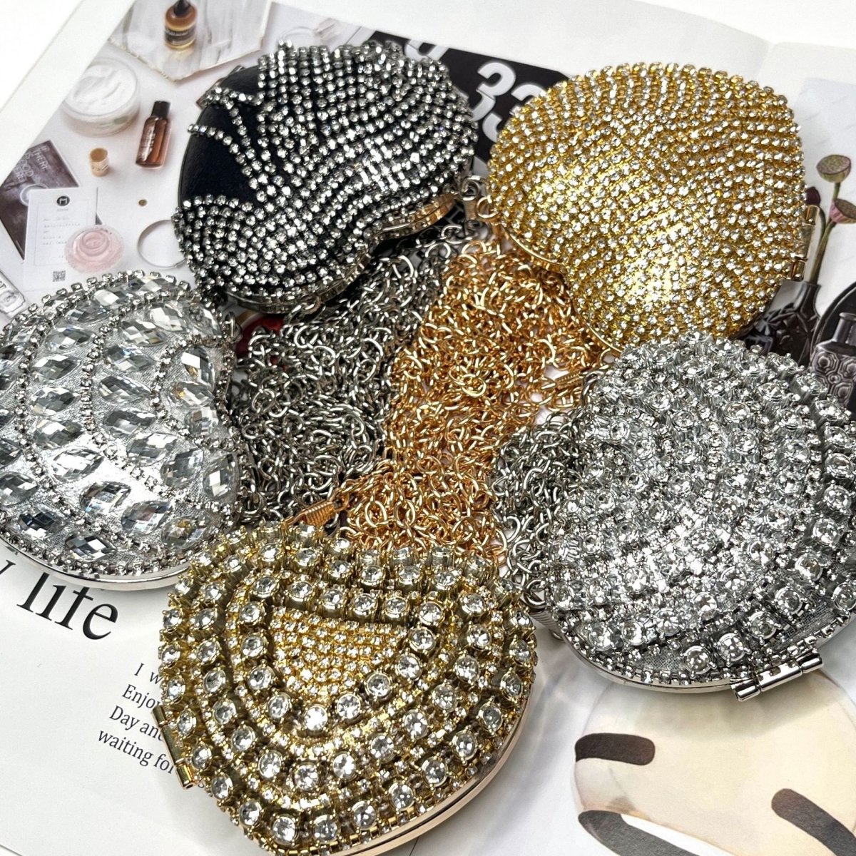 Mariam's Collection Sparkling Heart-Shaped Crossbody Bag Everyday Glam Diamond-Studded Mini Purse… — construction detail