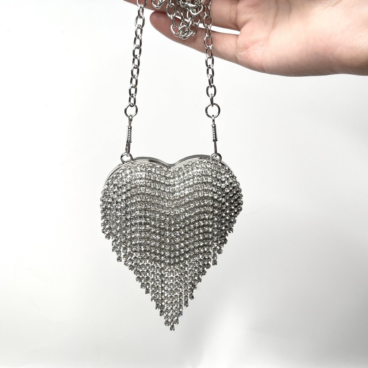 Mariam's Collection Sparkling Heart-Shaped Crossbody Bag Everyday Glam Diamond-Studded Mini Purse… — product on model