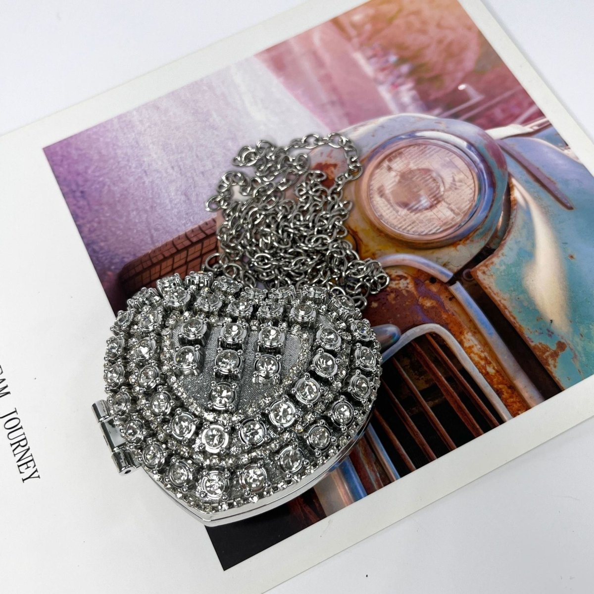 Mariam's Collection Sparkling Heart-Shaped Crossbody Bag Everyday Glam Diamond-Studded Mini Purse… — product on model