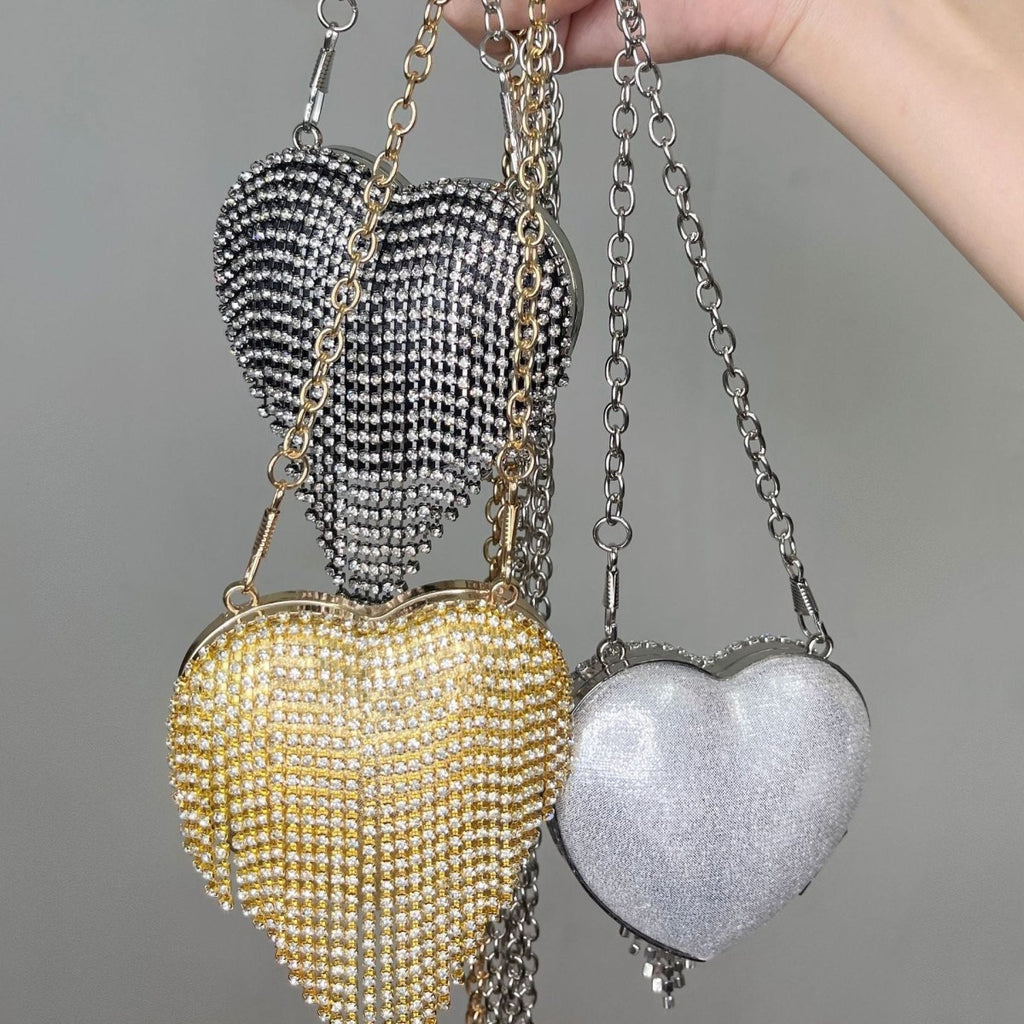 Mariam's Collection Sparkling Heart-Shaped Crossbody Bag Everyday Glam Diamond-Studded Mini Purse… — lifestyle worn / used context