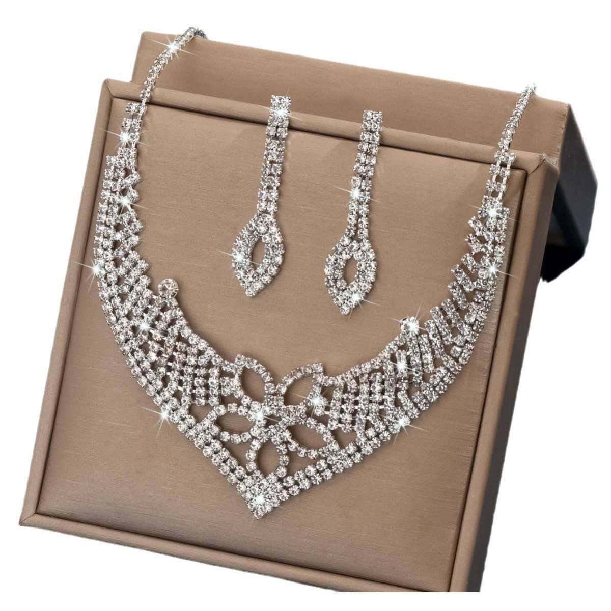 Mariam's Collection Sparkling Rhinestone Trio Earrings Necklace Bracelet Collection (MAC315) — lifestyle worn / used context