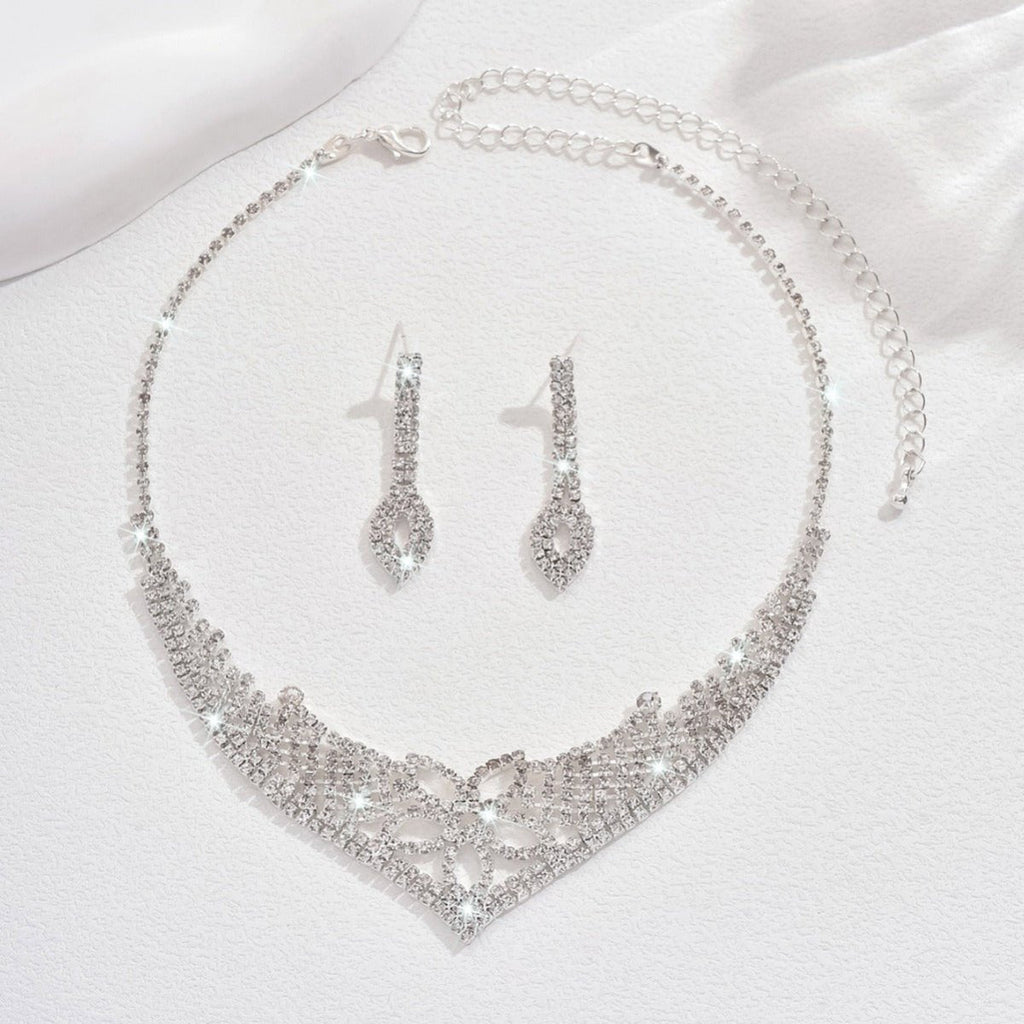 Mariam's Collection Sparkling Rhinestone Trio Earrings Necklace Bracelet Collection (MAC315) — Mariam's Collection branding close-up