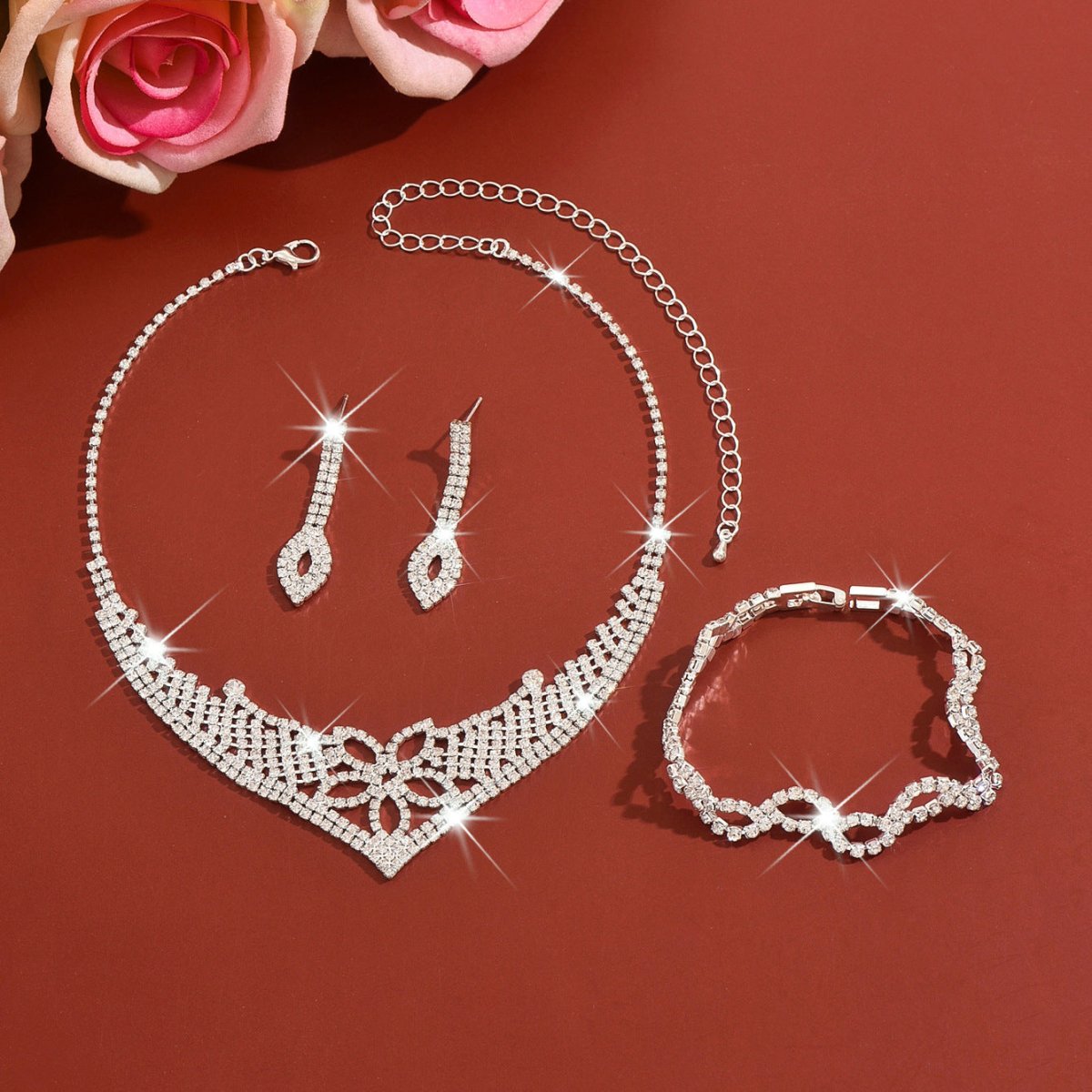 Mariam's Collection Sparkling Rhinestone Trio Earrings Necklace Bracelet Collection (MAC315) — product category context