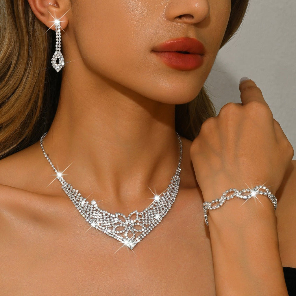 Mariam's Collection Sparkling Rhinestone Trio Earrings Necklace Bracelet Collection (MAC315) — main product shot