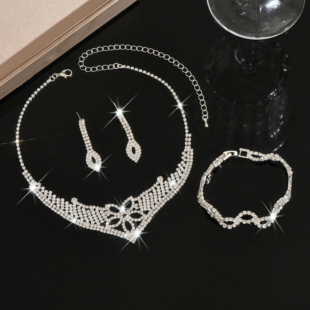 Mariam's Collection Sparkling Rhinestone Trio Earrings Necklace Bracelet Collection (MAC315) — detail shot 7
