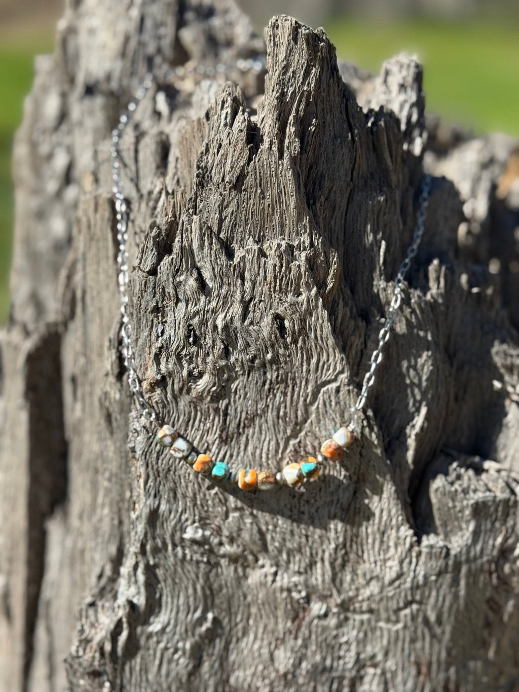 Wild Junkie Spiny Oyster Turquoise Beaded Chain Necklace — side view