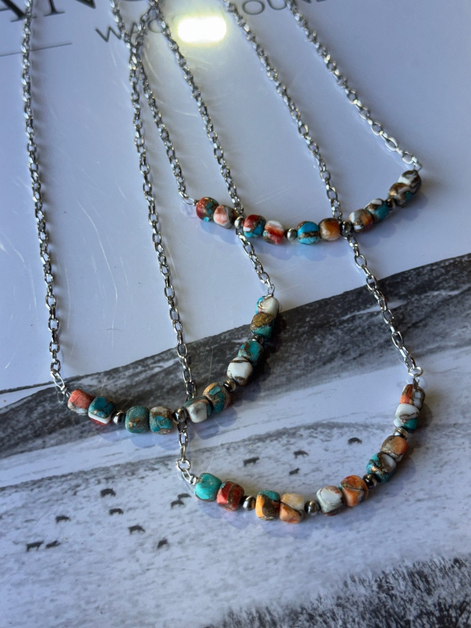 Wild Junkie Spiny Oyster Turquoise Beaded Chain Necklace — main product shot