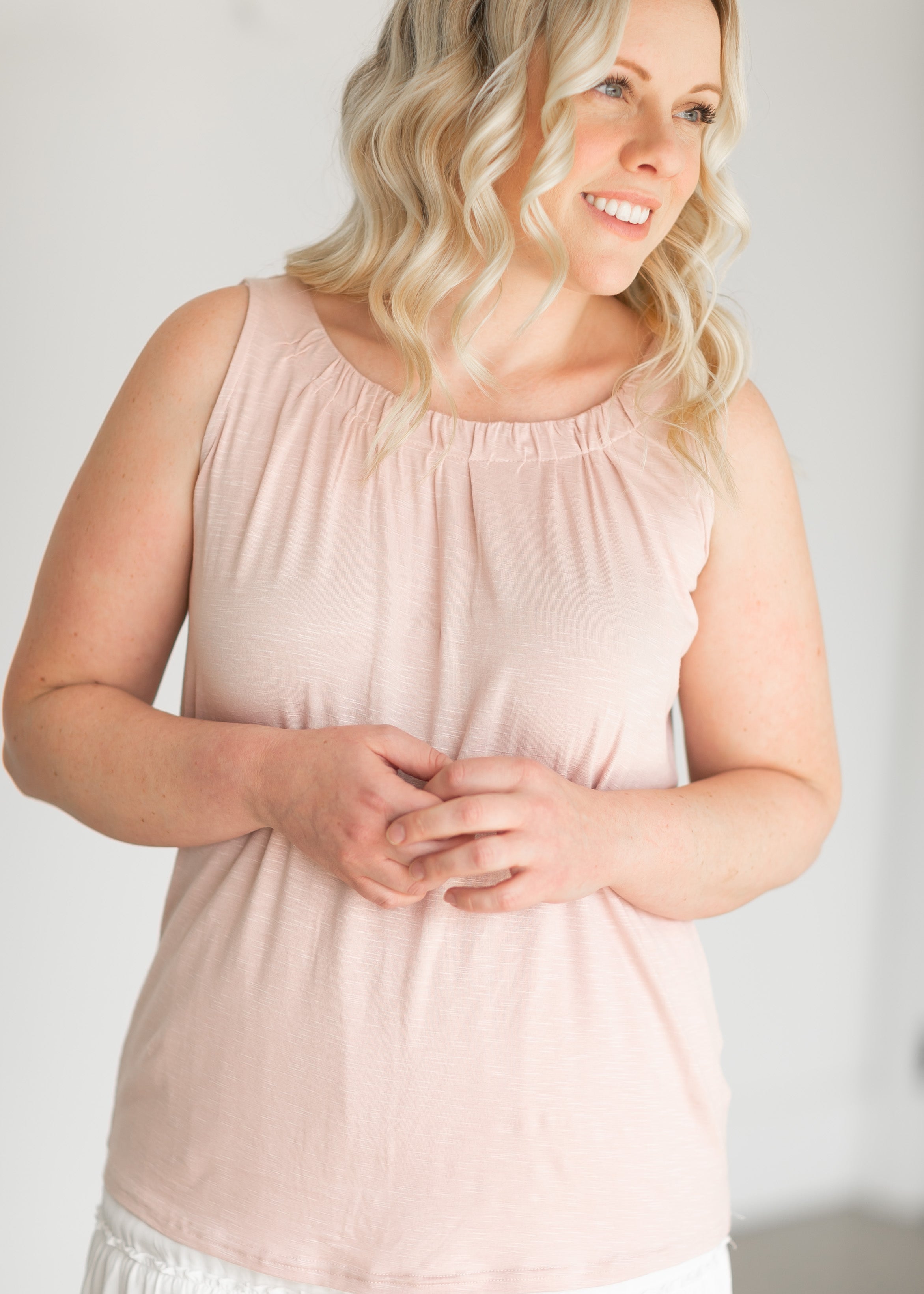 Inherit Co. Essential Pleated Neck Layering Tank - FINAL SALE — fabric or material detail