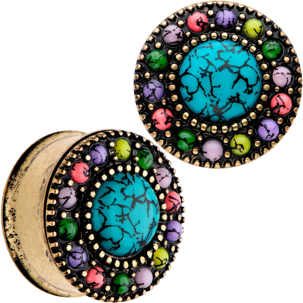 BodyCandy Gold Plated Southwestern Stone Age Double Flare Plug Set 2G to 22mm — packaging