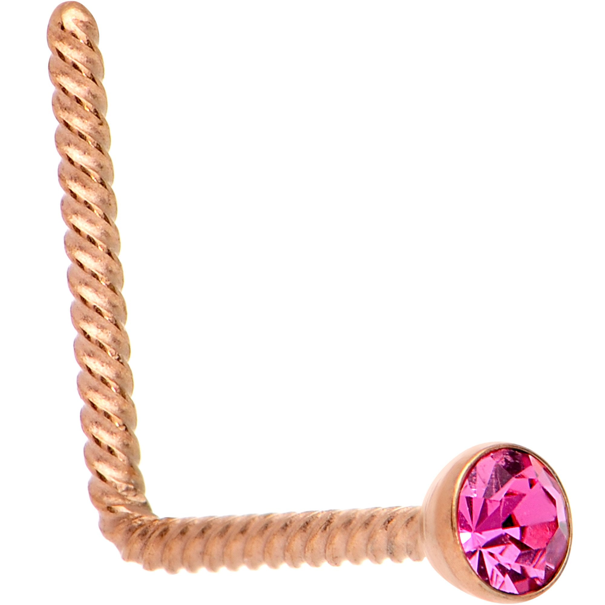 BodyCandy Pink 2mm Gem Inlay Rose Gold IP So Twisted L Shaped Nose Ring — main product shot