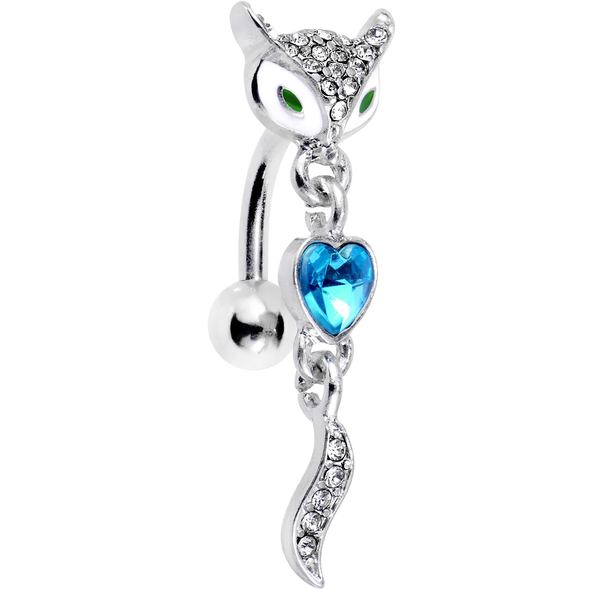 BodyCandy Blue Gem Heart Fierce Fox Head Top Mount Dangle Belly Ring — main product shot
