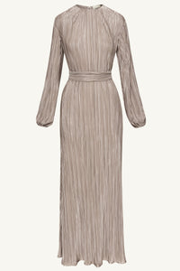 Stacey Satin Plisse Maxi Dress - Taupe Clothing Veiled 