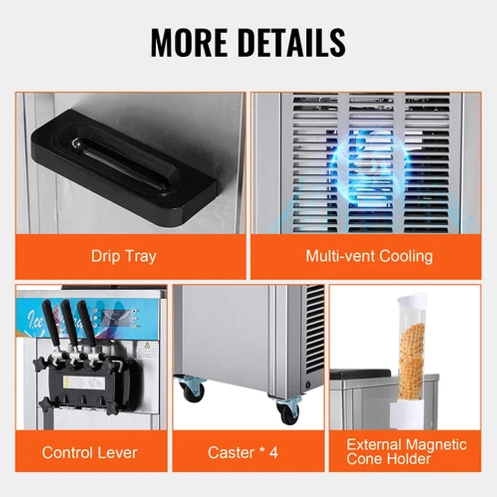 Stainless Steel Commercial 21-31 L/H 3-Flavor Soft Serve Ice Cream Machine Maker (SAK65291) – SAKSBY WHOLESALE, view 6