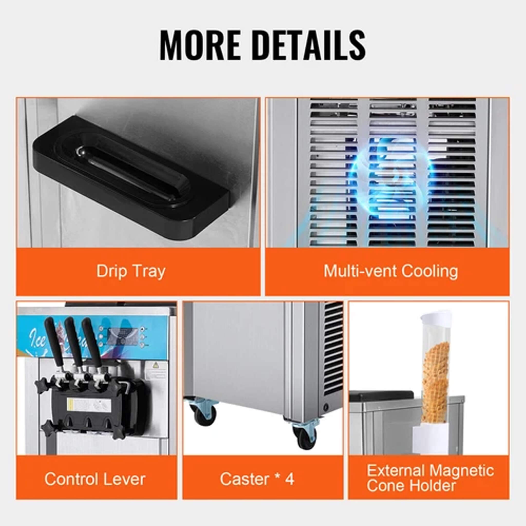 Stainless Steel Commercial 21-31 L/H 3-Flavor Soft Serve Ice Cream Machine Maker (SAK65291) – SAKSBY WHOLESALE, view 6
