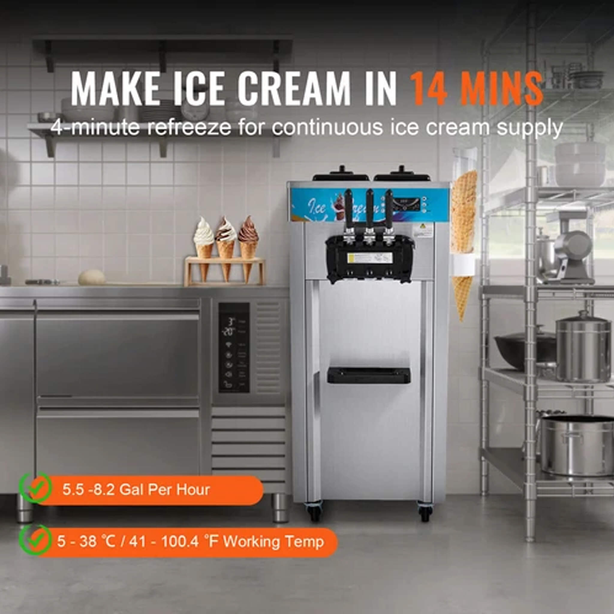 Stainless Steel Commercial 21-31 L/H 3-Flavor Soft Serve Ice Cream Machine Maker (SAK65291) – SAKSBY WHOLESALE, view 3