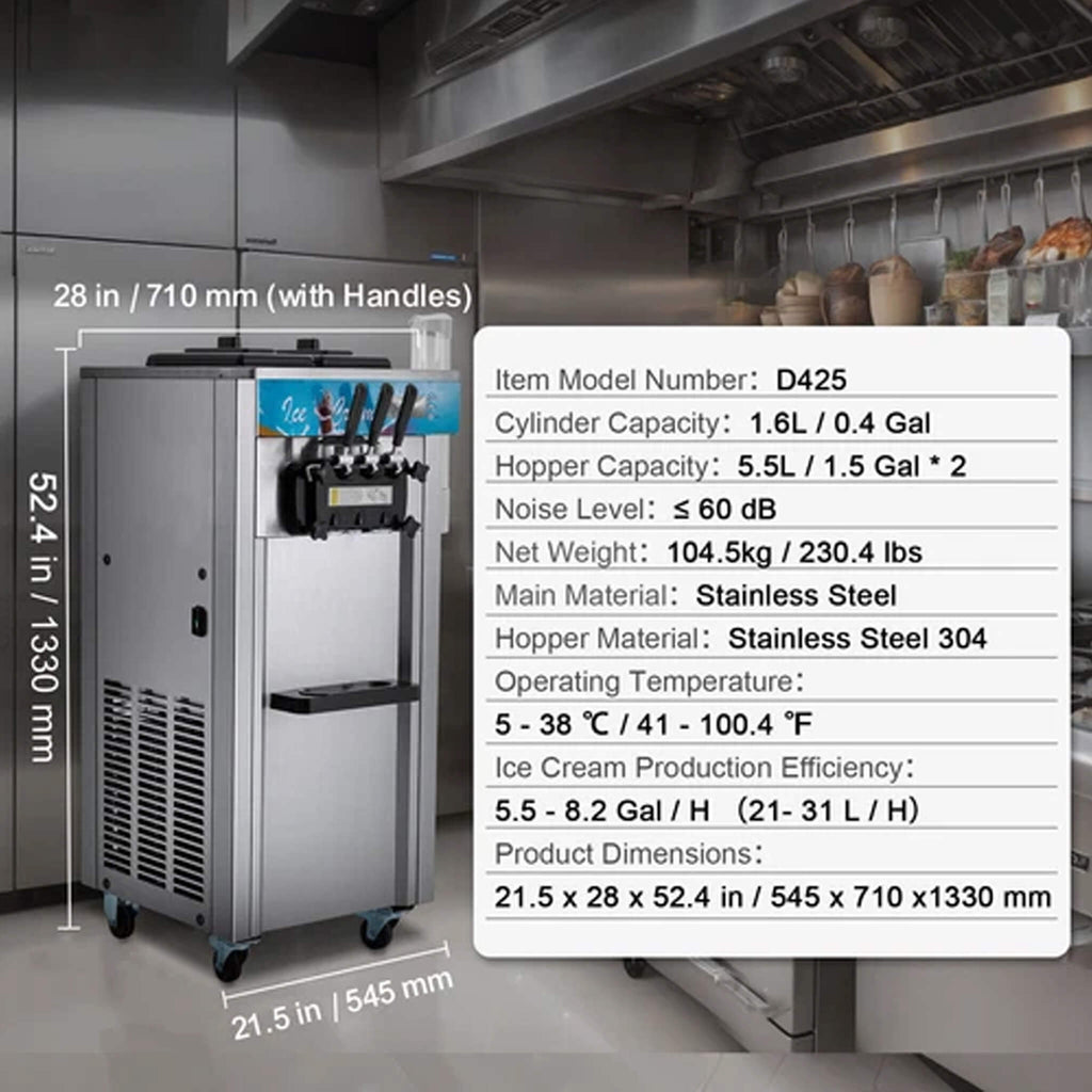 Stainless Steel Commercial 21-31 L/H 3-Flavor Soft Serve Ice Cream Machine Maker (SAK65291) – SAKSBY WHOLESALE, view 9