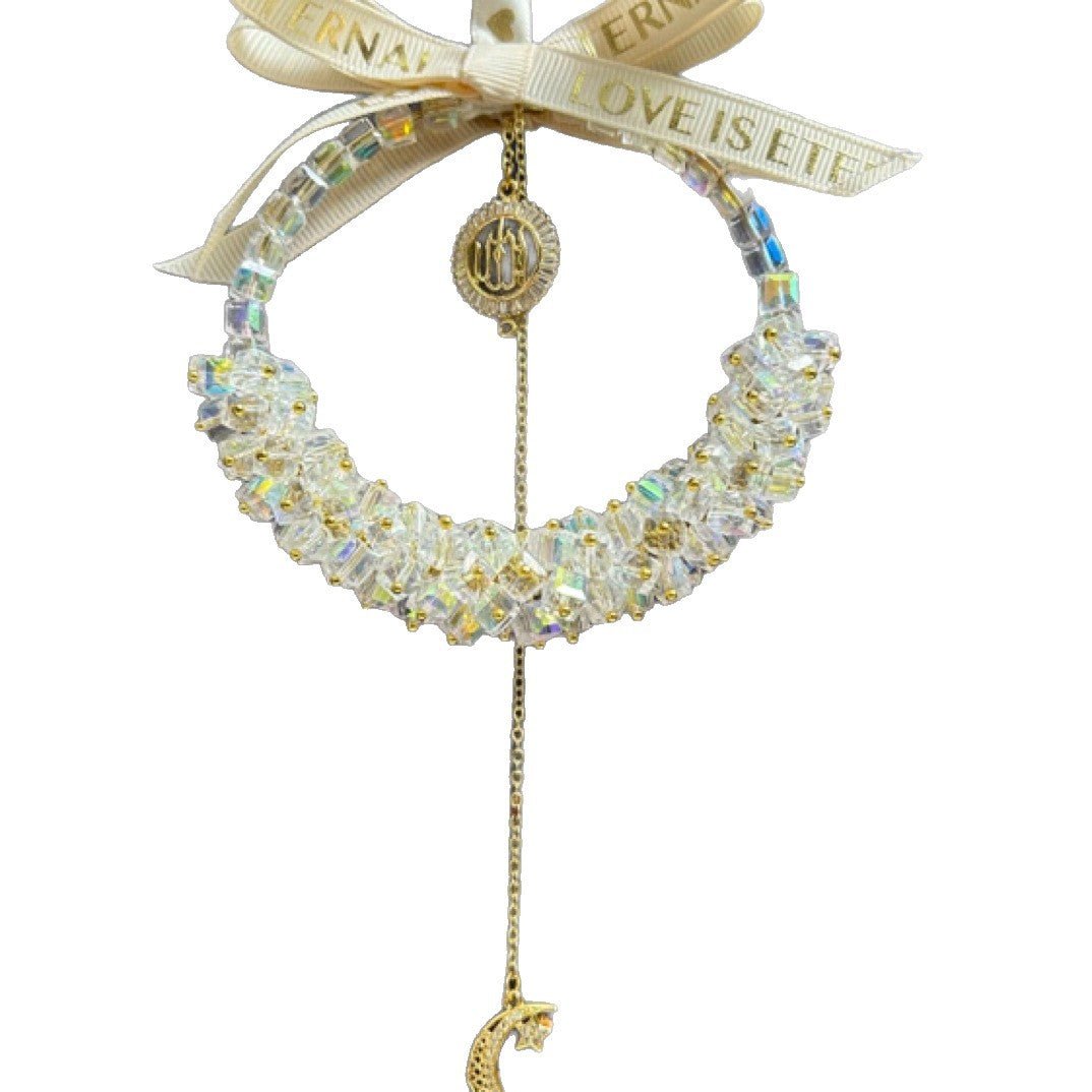 Mariam's Collection Star Moon Crystal Vehicle Hanging Ornament (MAC290) — lifestyle worn / used context