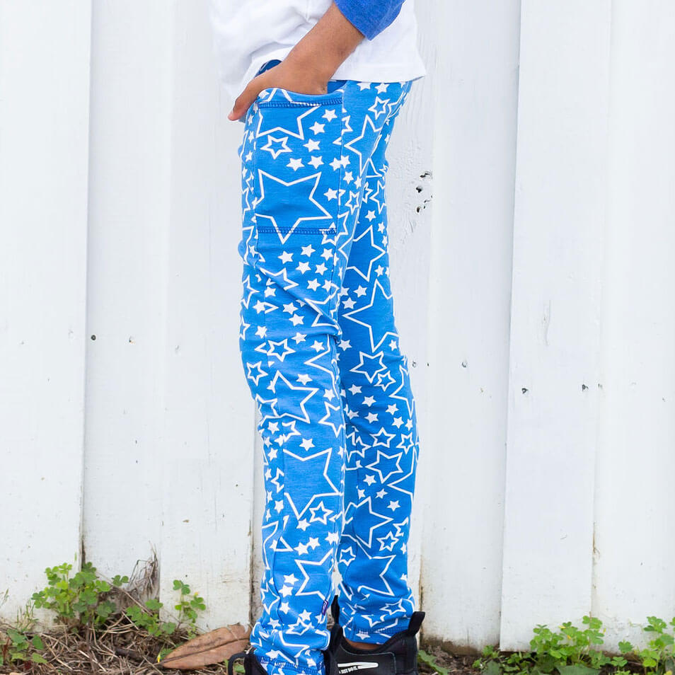 Princess Awesome & Boy Wonder Star-Spangled Leggings with Pockets — Princess Awesome & Boy Wonder branding close-up