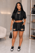Starlet Bling Star Short Set – Rhinestone Hoodie & Shorts Two-Piece Outfit