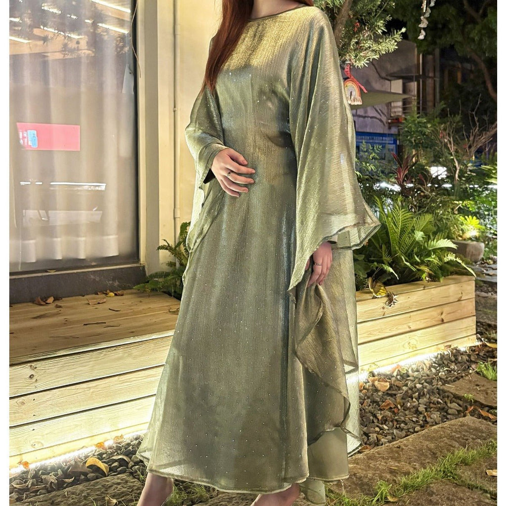Mariam's Collection Olive Green Sequin Abaya Dress | Starry Night 2-Piece Maxi Dress with Flowing… — lifestyle worn / used context