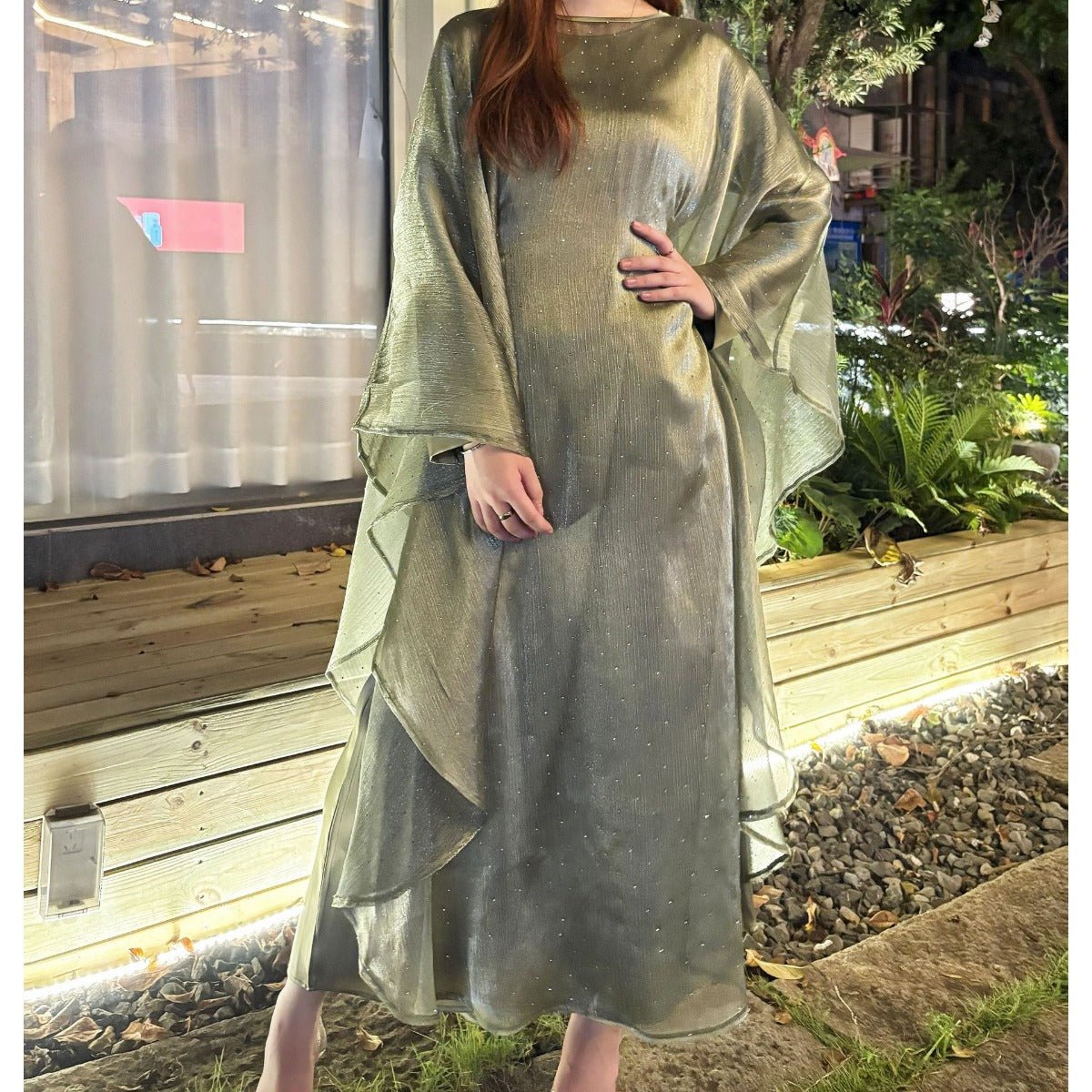 Mariam's Collection Olive Green Sequin Abaya Dress | Starry Night 2-Piece Maxi Dress with Flowing… — product category context